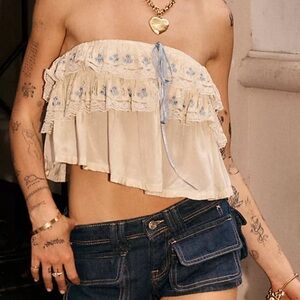 BNWT!! Free people talia embroidered tube top